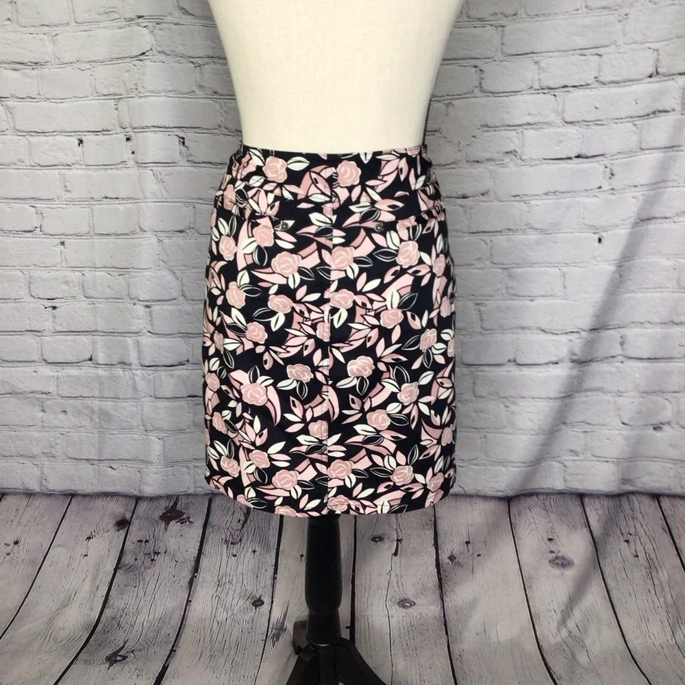 Ann Taylor LOFT Petites Stretch Twill Black & Blush Pink Mini Skirt 8P